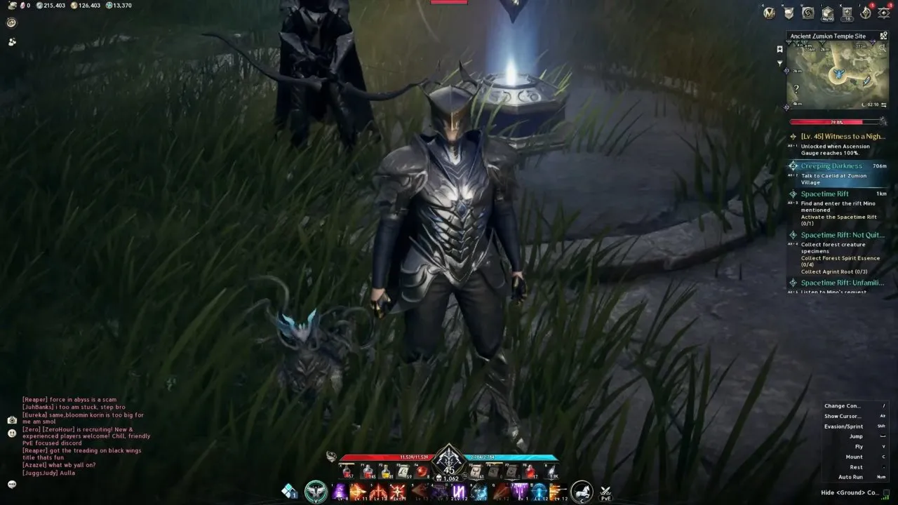 Aion 2 character stuck recovery beside the glowing Kibelisk at Ancient Zumion Temple Site