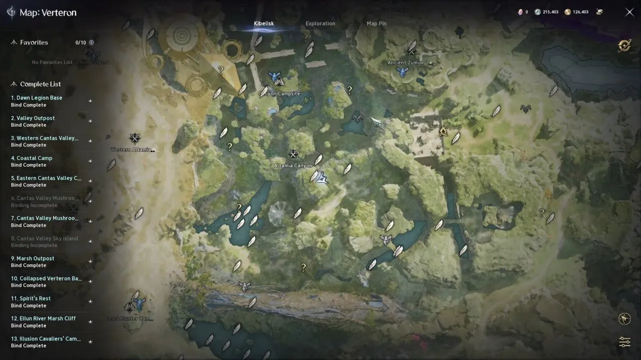 Aion 2 character stuck map with the Kibelisk tab and Bind Complete destinations