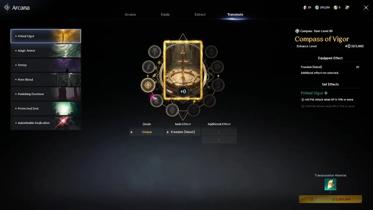 Skill-pool plus button in the Arcana Transmute window