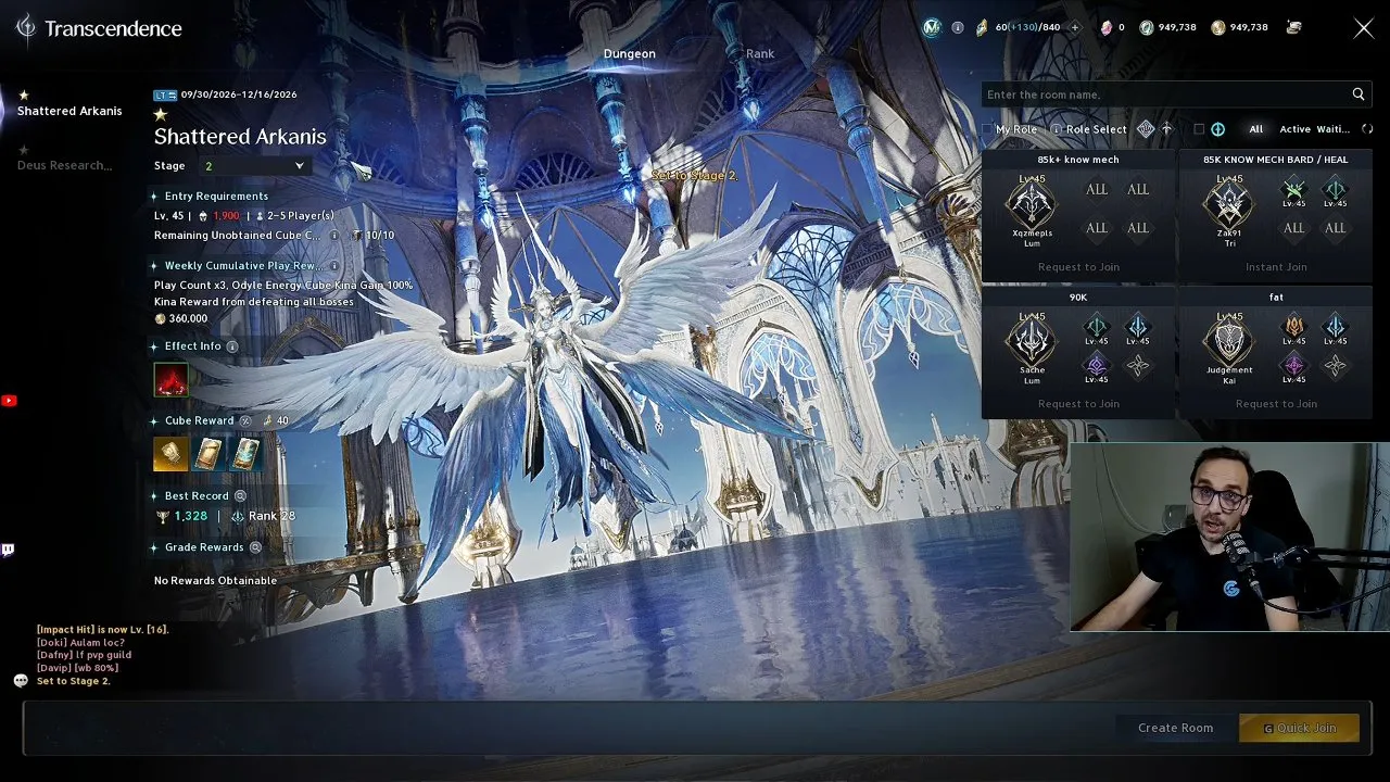 Stage-two Transcendent selection for blue Arcana progression