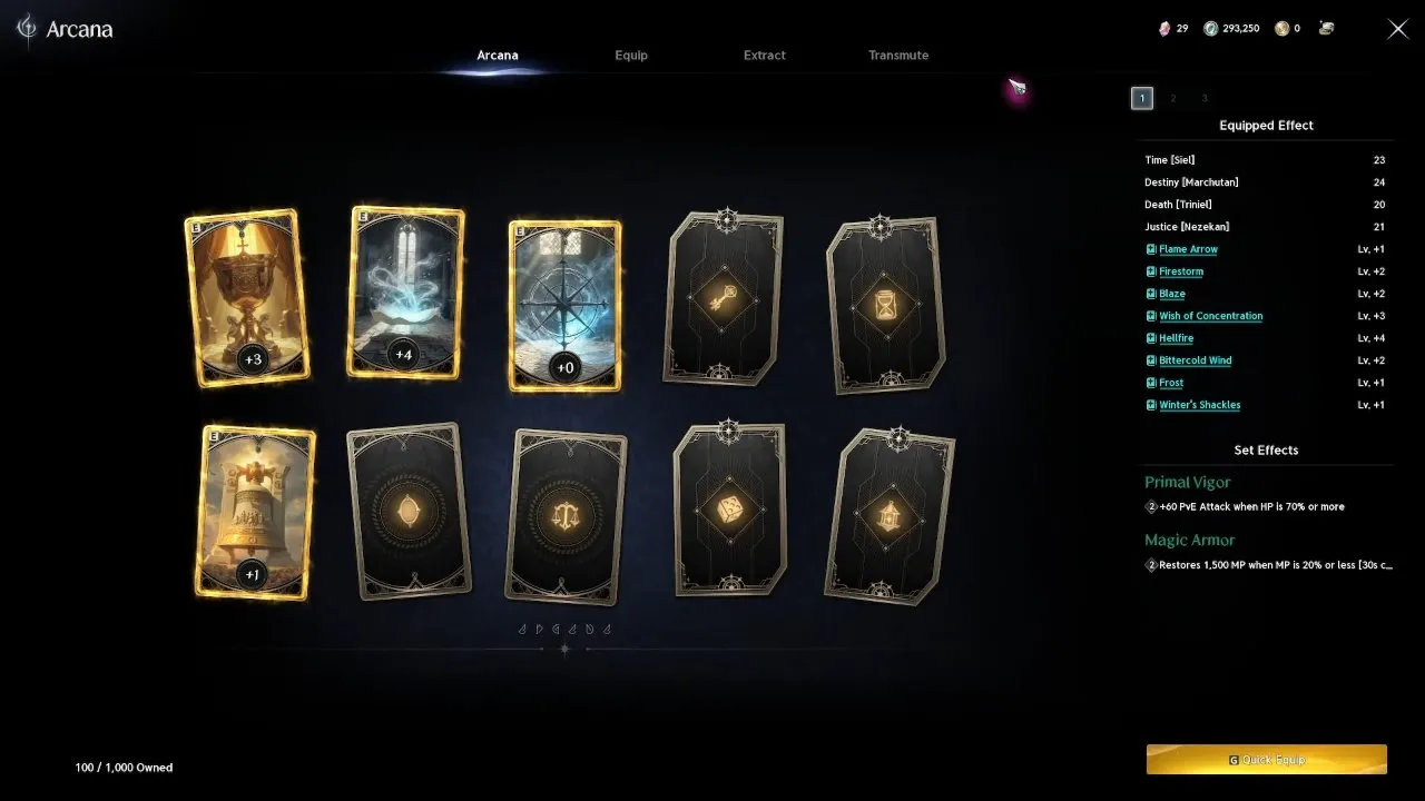 Transmute button at the top right of the Arcana interface