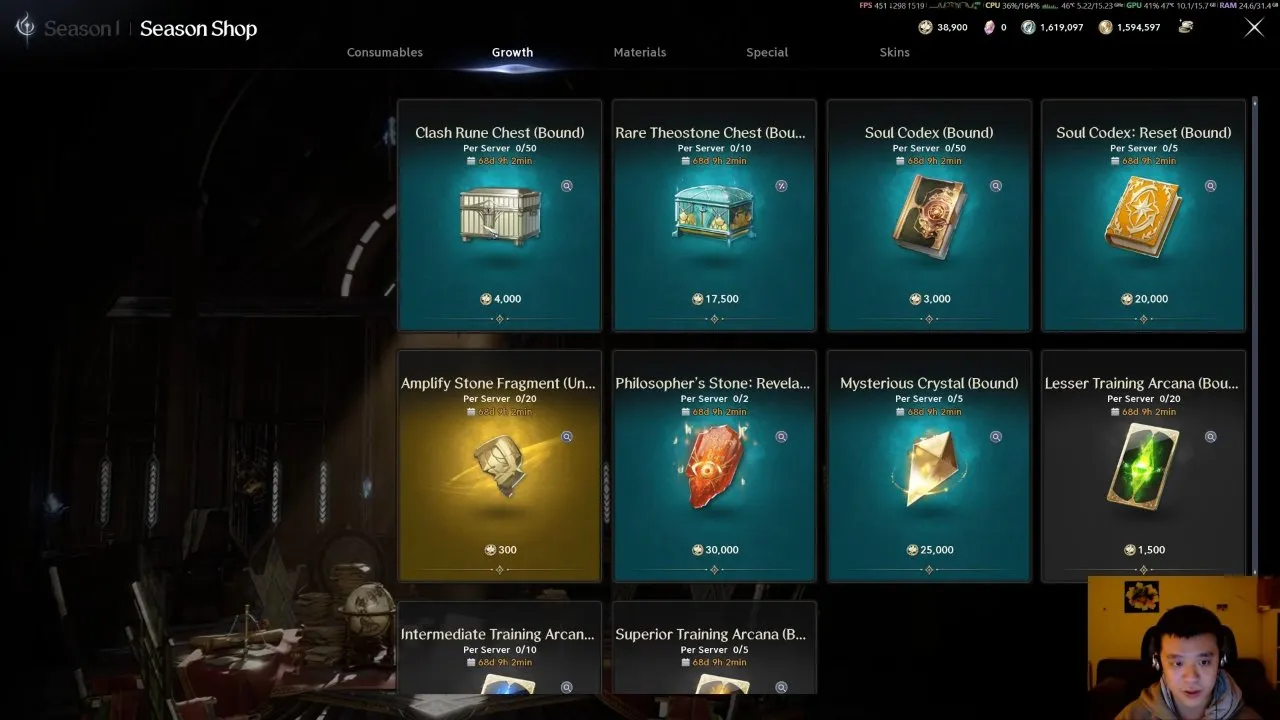 Clash Rune Chest (Bound) at the top left of Season Shop Growth beside other progression items