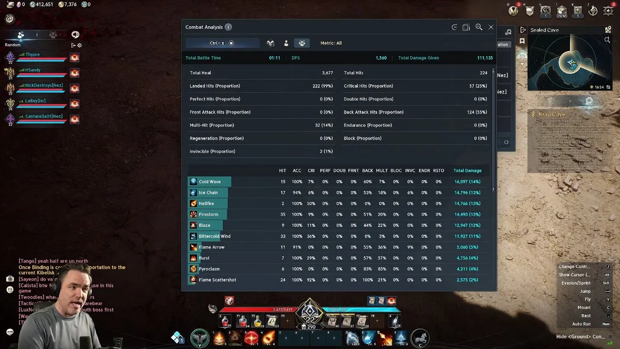 Detailed Combat Analysis overview showing damage by individual ability