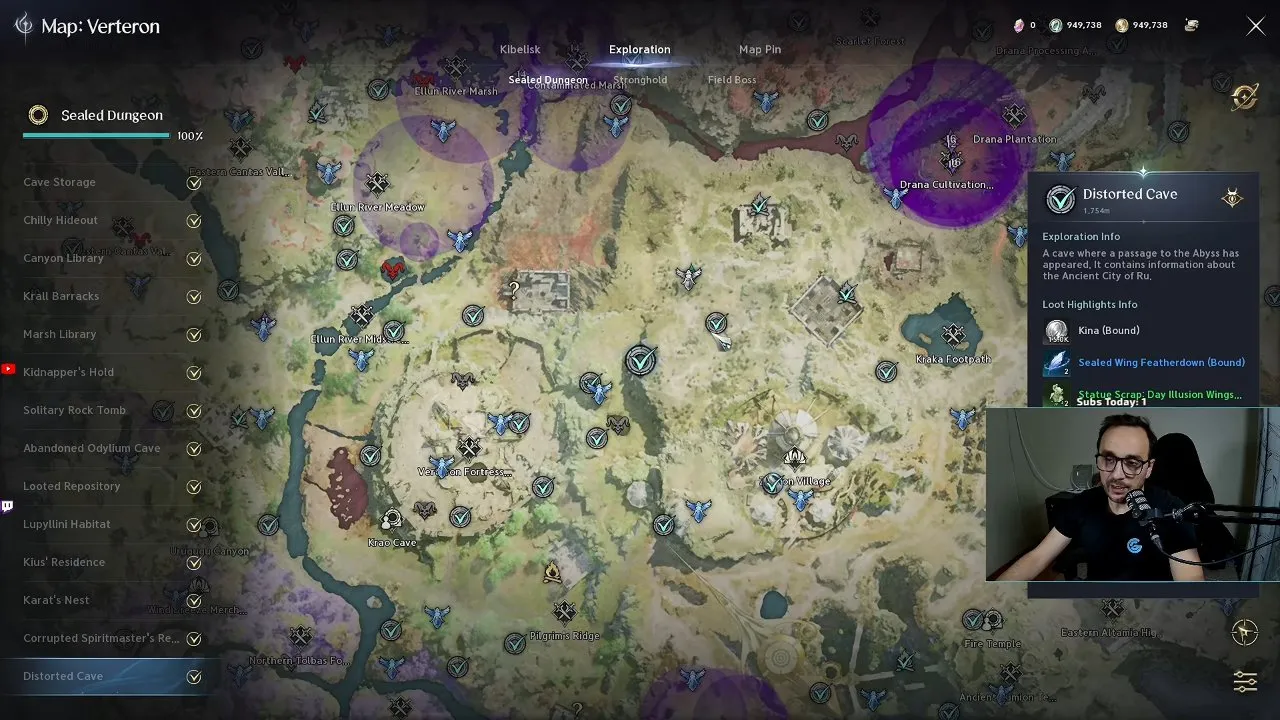 Sealed dungeon question-mark markers on the faction map